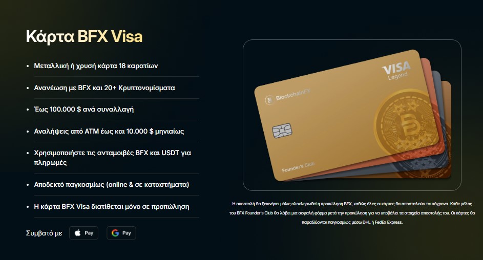 BFX Visa Card με Apple Google Pay