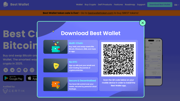Best Wallet landing page and download code.