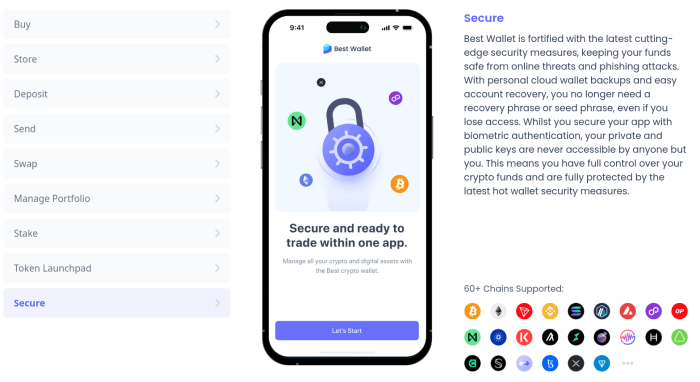 Best Wallet’s features, security, and upcoming blockchains.