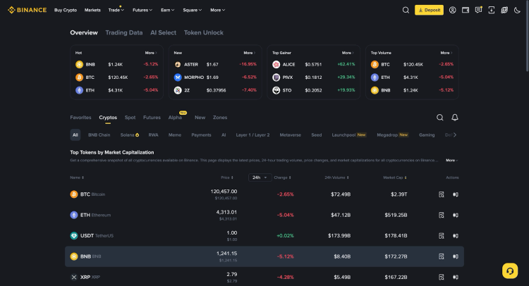 Binance markets overview