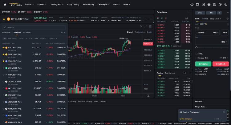Binance perpetuals trading dashboard and pairs