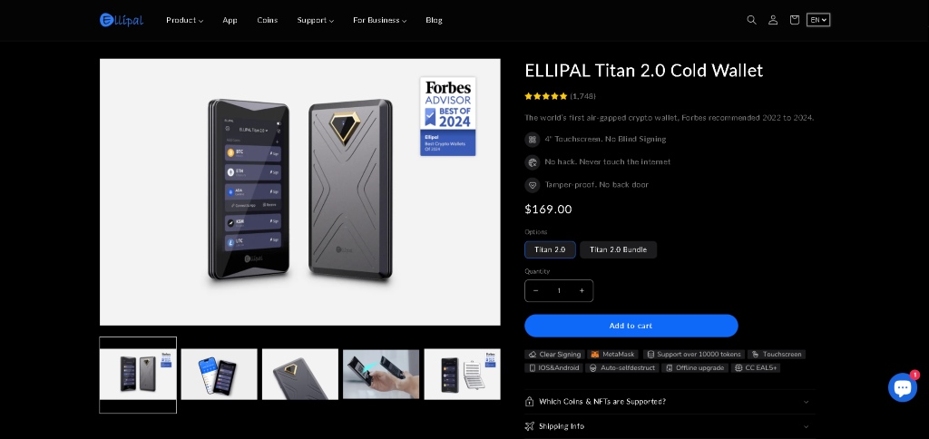 Ellipal Titan 2.0 popolnoma brezžična denarnica