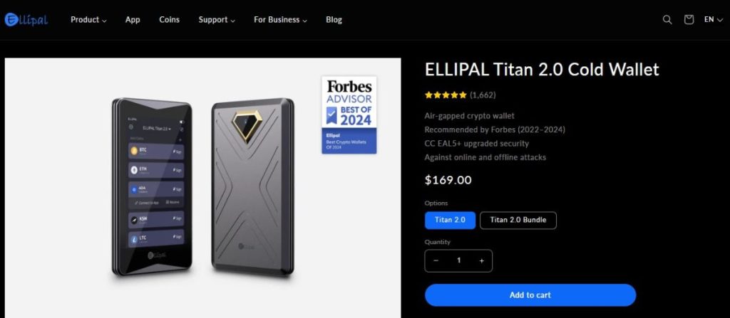 10. Ellipal Titan 2.0 – ultra-bezpečná air-gapped Cardano peňaženka pre offline držanie ADA