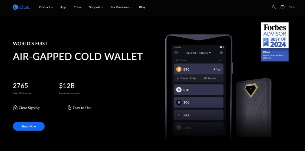 4. ELLIPAL Titan 2.0 – Най-сигурният хардуерен Ethereum портфейл