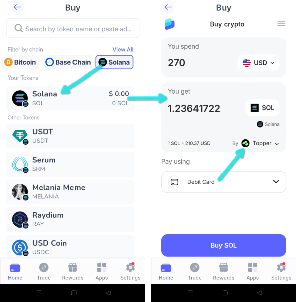How to Buy SOL on Solana using a crypto wallet.