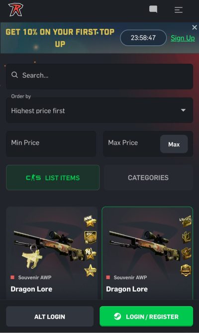 CSGOロールホーム画面｜カジノレビュー紹介