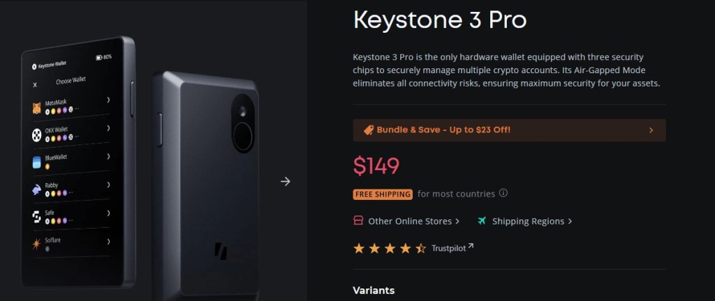 5. Keystone 3 Pro – Hardvérová Peňaženka s QR Podpisovaním a Open-Source Bezpečnosťou