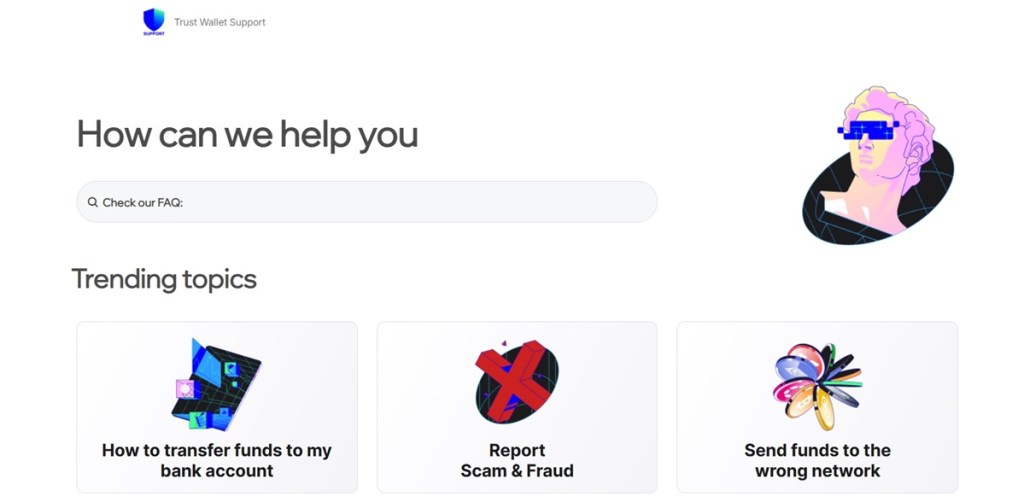 Klientų aptarnavimas ir pagalba Trust Wallet vartotojams