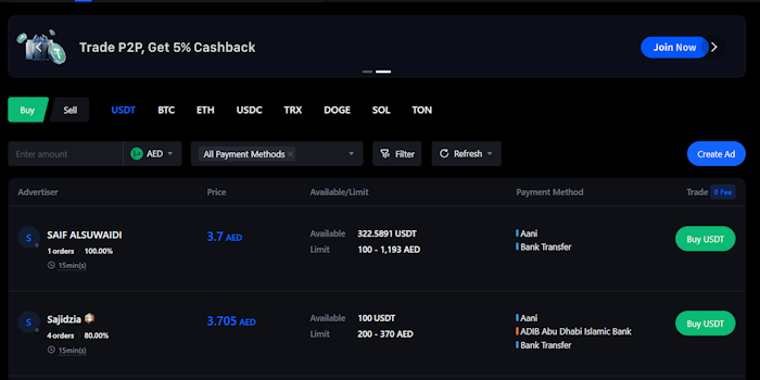 MEXC P2P cashback