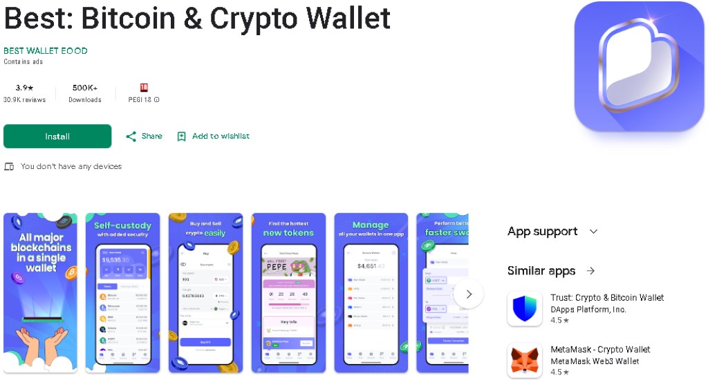 Namestite in aktivirajte Best Wallet aplikacijo