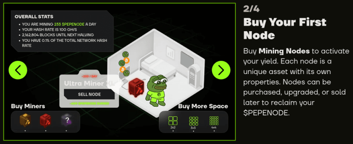 PepeNode game demo on the official presale.