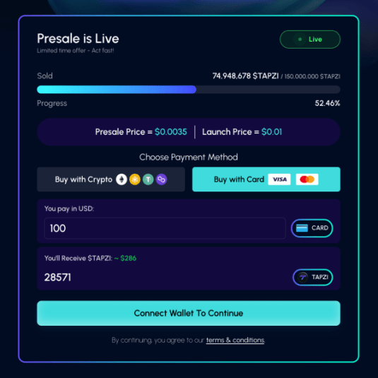 Tapzi's presale widget.