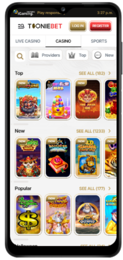 The Tooniebet homepage on mobile.