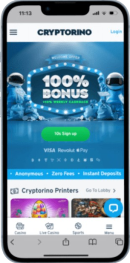 The Cryptorino homepage on mobile.