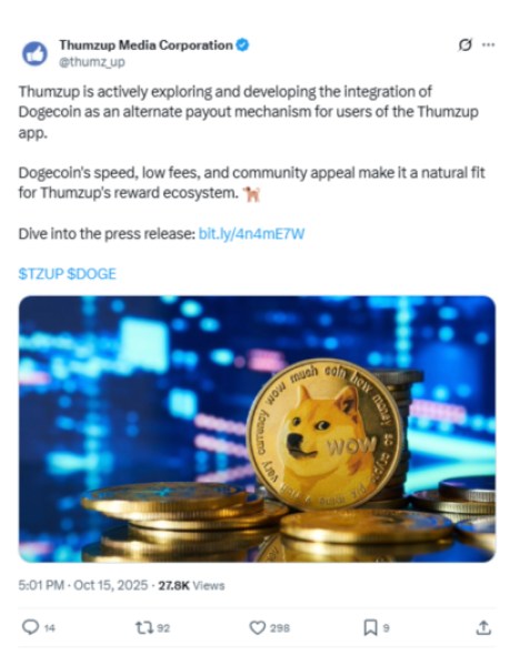 Thumzup Media Corporation announcement on X