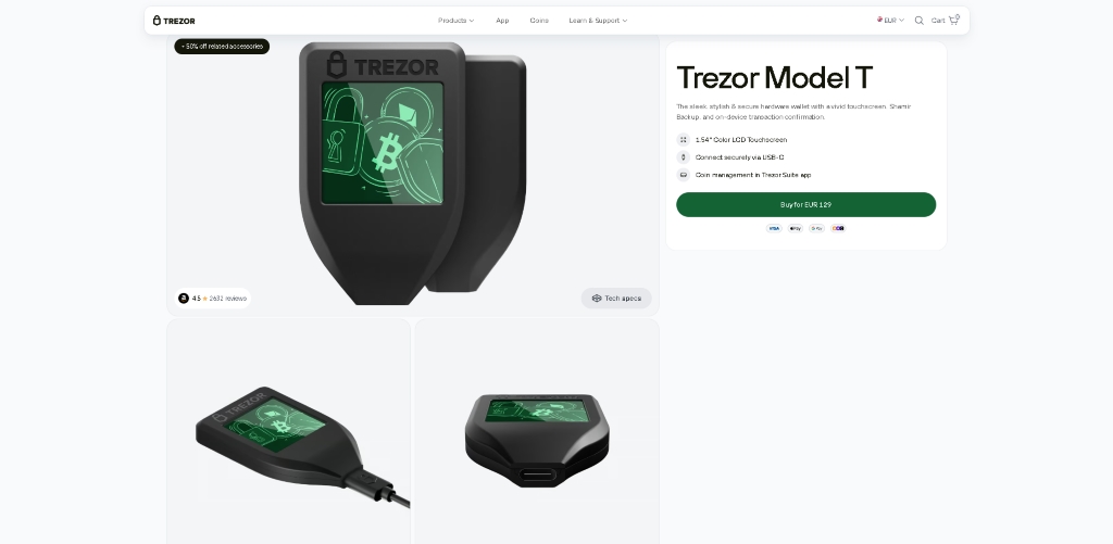 Trezor Model T odprtokodna denarnica z večplastno zaščito
