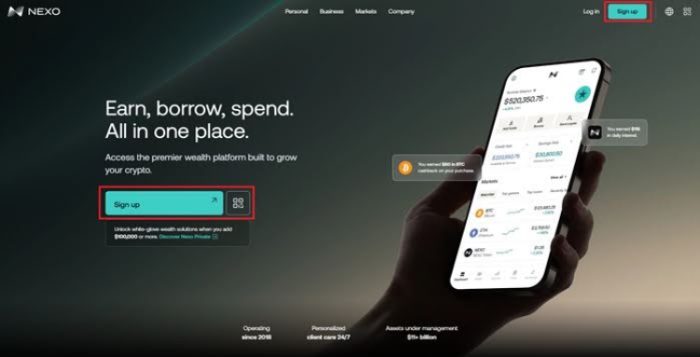Visit Nexo’s official website