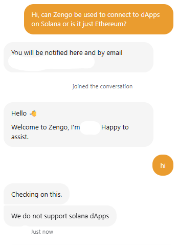 Zengo support chat.