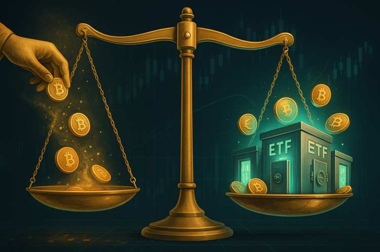 весы с Биткоин и ETF