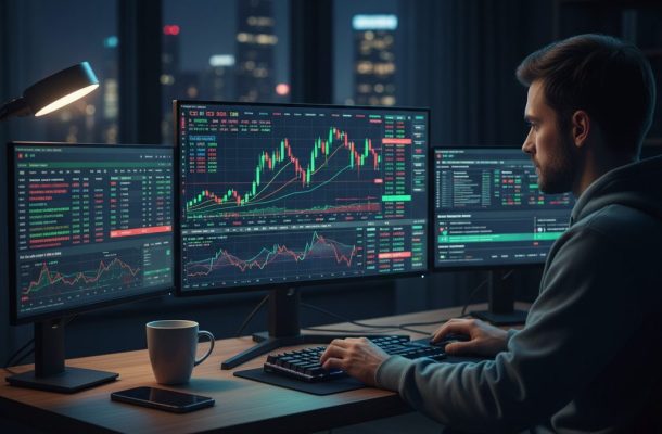 デイトレードのチャートを眺める画像