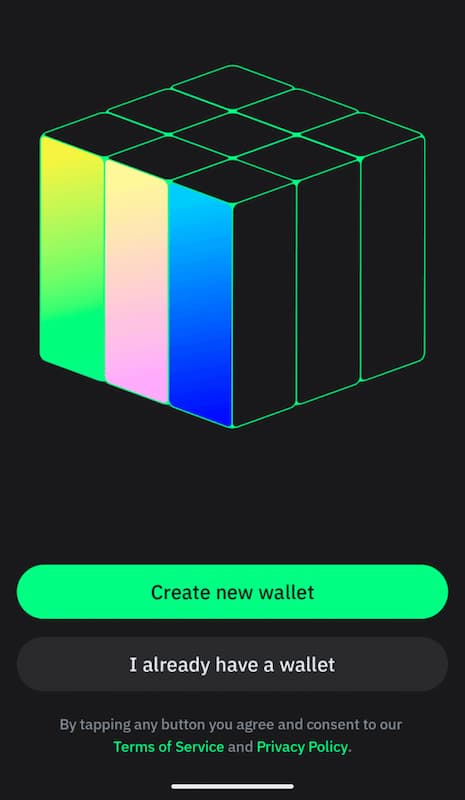 Wybierz „Nowy portfel” i zaakceptuj warunki
