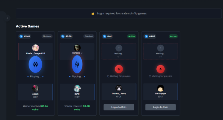 SkinsLuck Coinflip game.