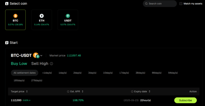 Bitunix dual investment feature.