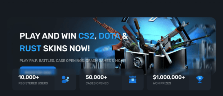 Skinsluck Website - Number of Registered Users, Opened Cases, and Won Prizes.