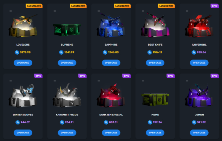 Selection of SkinsLuck Cases.