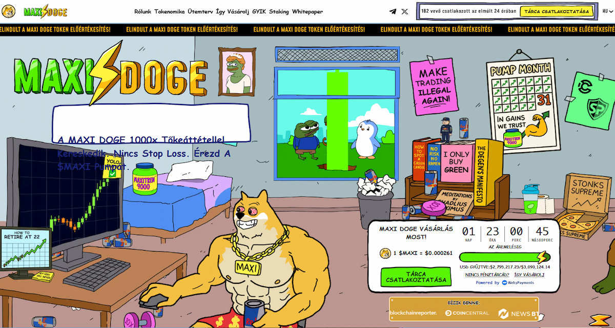 Maxi Doge MAXI — Mémecoin „gym-bro” kultúrával és staking versenyekkel