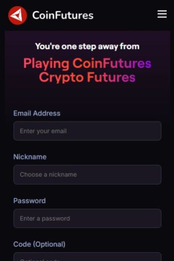 Coinfutures.ioのKYC不要登録画面