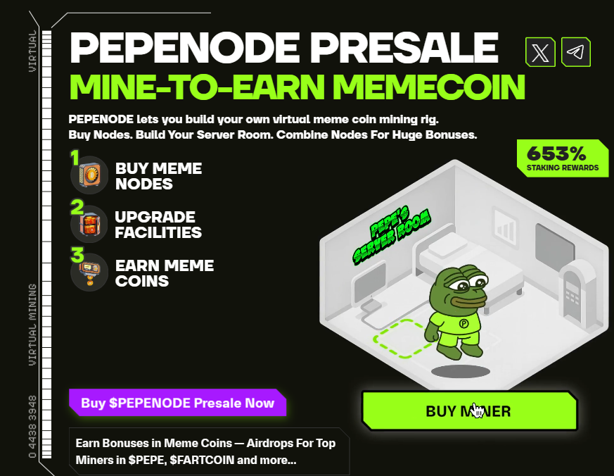 PepeNode presale, the mine-to-earn memecoin.