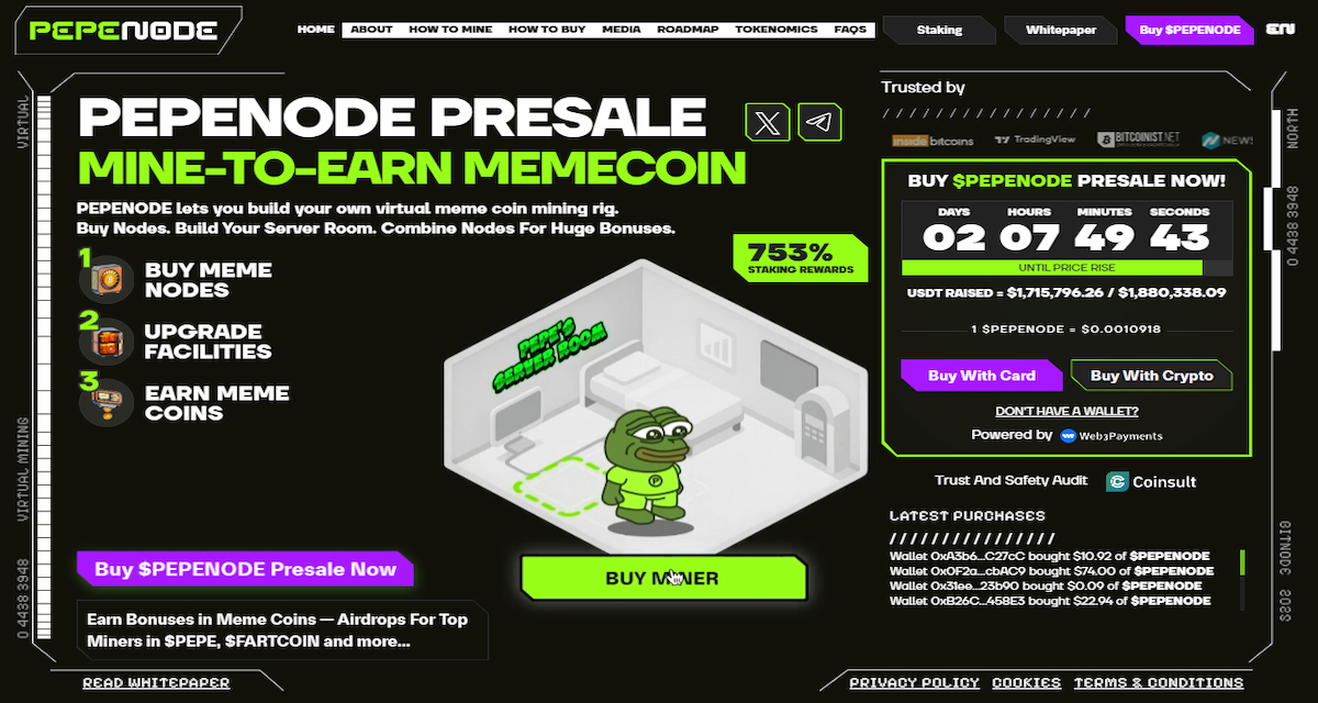 Pepenode (PEPENODE) – Gamifikovaný „mine-to-earn“ meme ekosystém