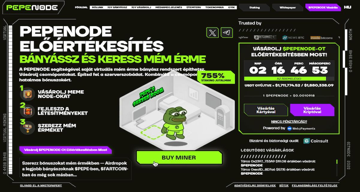 Pepenode (PEPENODE) – Egy játékosított „mine-to-earn” ökoszisztéma stakinggel és égetési mechanikával.