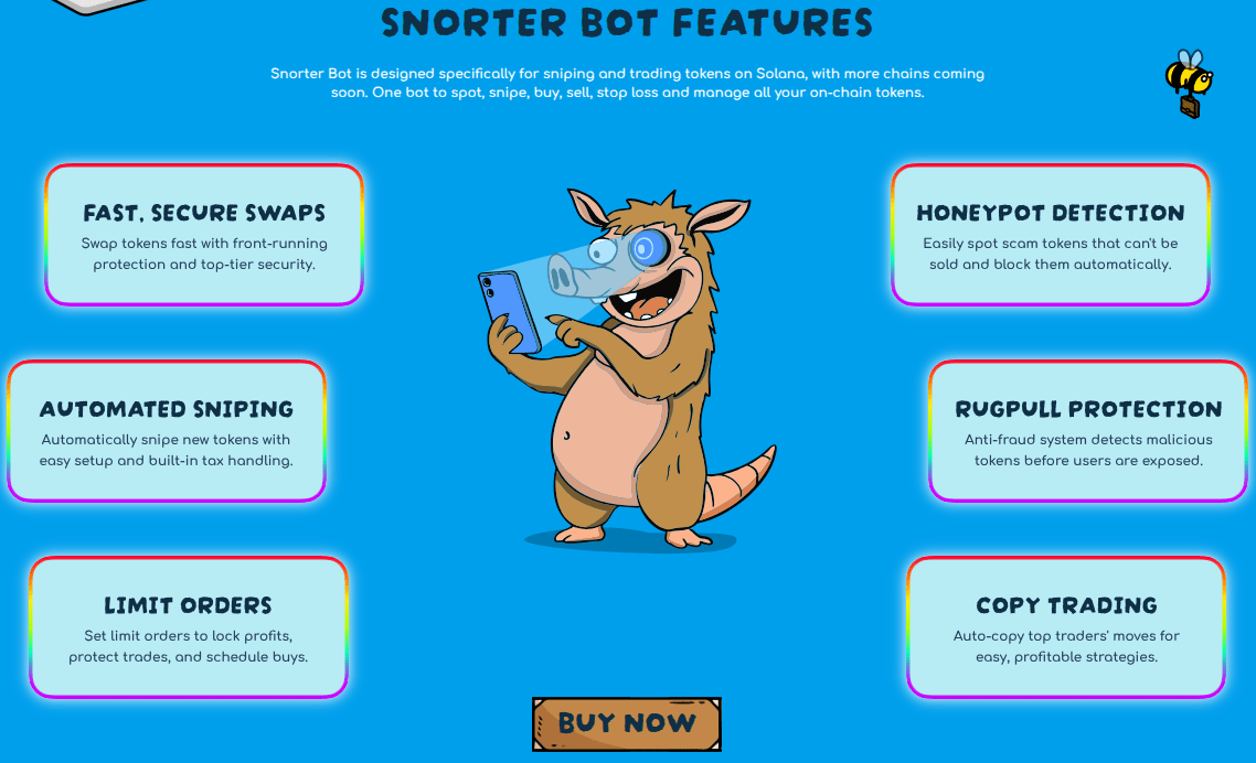 Snorter Bot features as illustrated on the presale website.