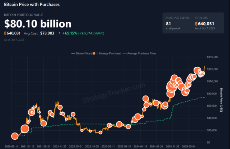 Strategy Bitcoin purchases over time.