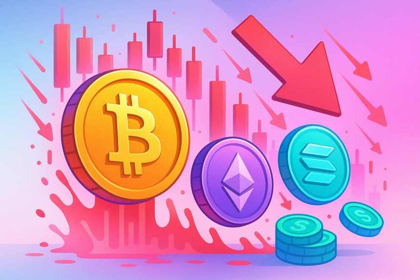 Crypto krach : 1 Md$ liquidés en 24 h sur BTC, ETH, SOL.