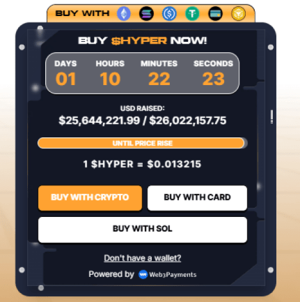 Bitcoin Hyper presale countdown widget from the website.