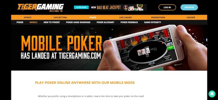 De pagina over mobiele apps voor poker bij TigerGaming