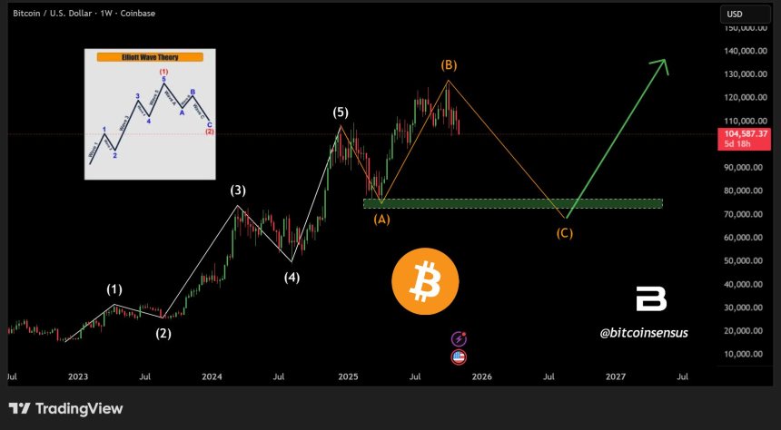 Bitcoin Price Falls Under $100,000: Elliott Wave Analysis Forecasts Decline To $70,000