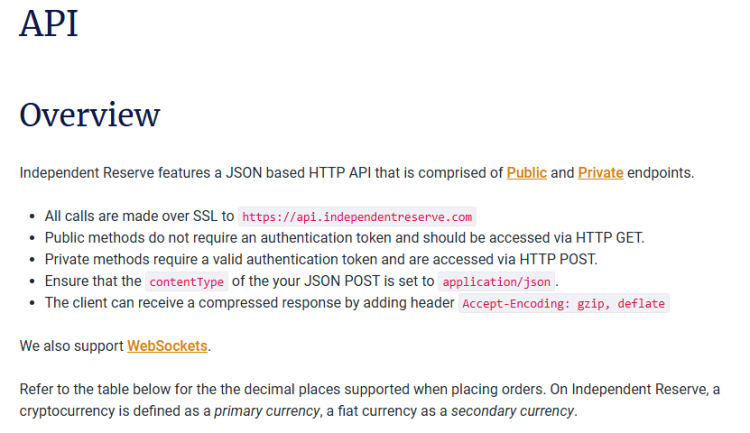 Independent Reserve AirBridgeTM API overview