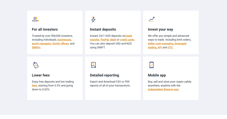 Independent Reserve main features