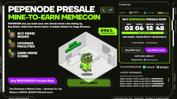 PEPENODE’s presale numbers: amount raised, token price, staking rewards.