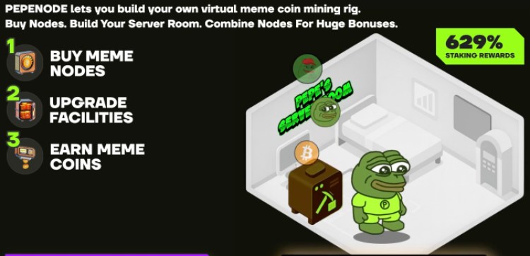 PepeNode ($PEPENODE) three-step virtual mining process.