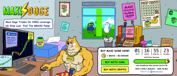 A screenshot of the official $MAXI website.