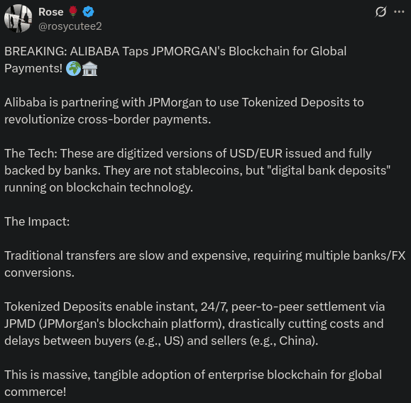X post discussing the Alibaba x JPMorgan partnership