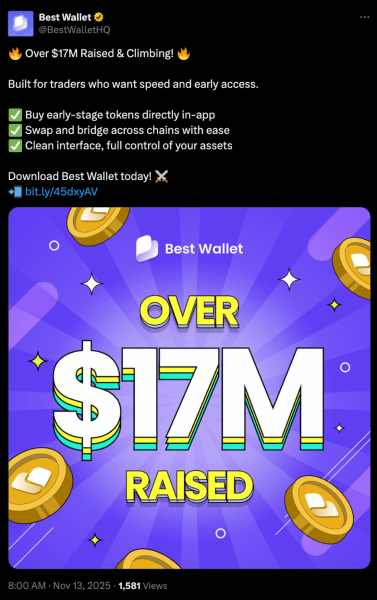 best wallet raises 17M post on X.