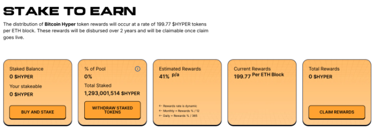 Bitcoin Hyper staking information.