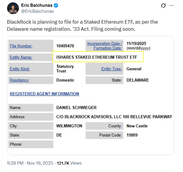 BlackRock's Staked ETH ETF Filing