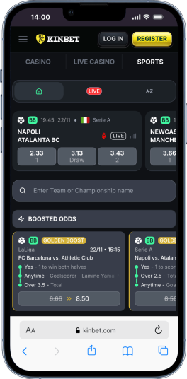 kinbet sports betting page